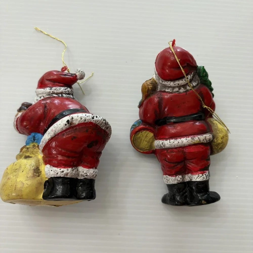 Lot If 5 Vintage Plastic Santa Claus Christmas Ornaments Holiday Tree Decoration